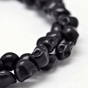 8x6x7MM Black Skulls Beads-ONE 12"Gemstone Bead Strand-Jewelry Making Crafts NWT